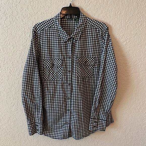 Eddie Bauer Tops - Eddie Bauer Black White Gingham Check Flannel Shirt Outdoor Women's Size XL